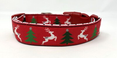Deer and Pine Tree Winter Dog Collar - image1